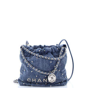 Chanel Mini 22 Chain Hobo Quilted Studded Denim